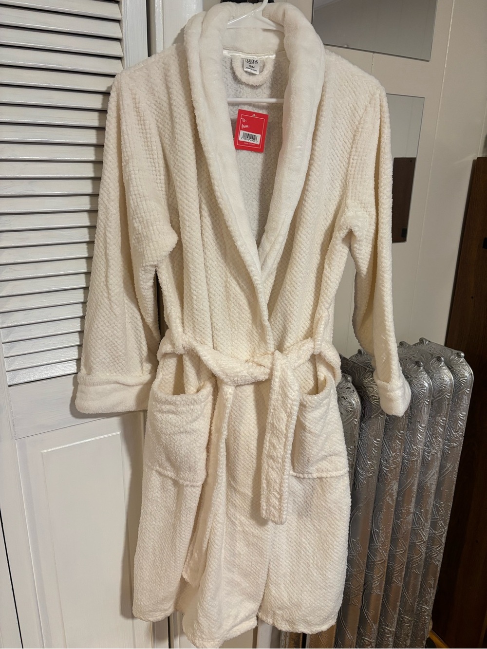 Ulta Beauty Cream Plush Bath Robe with Shawl Collar